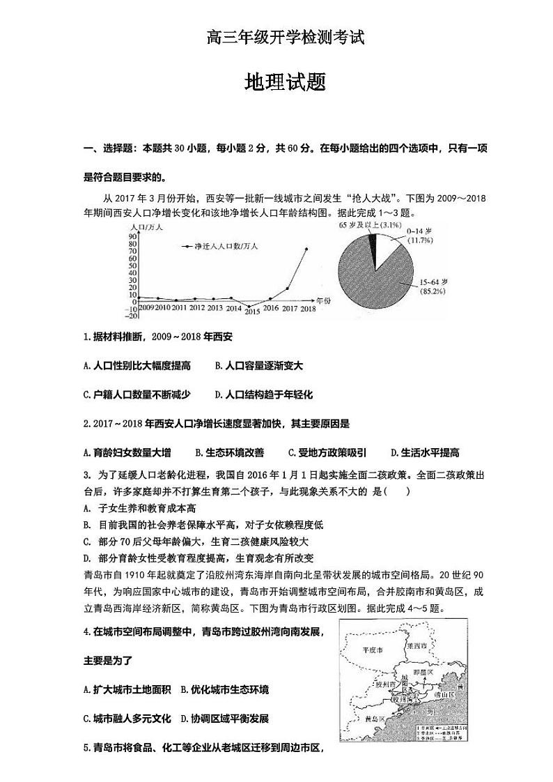 山东省滕州市第一中学2021届高三下学期开学考试地理试卷01