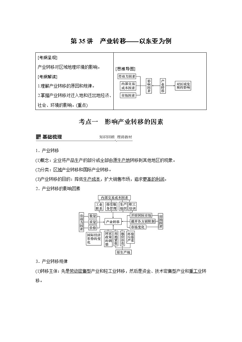 20届高考地理一轮复习讲义 必修③ 第5章 第35讲 产业转移——以东亚为例01
