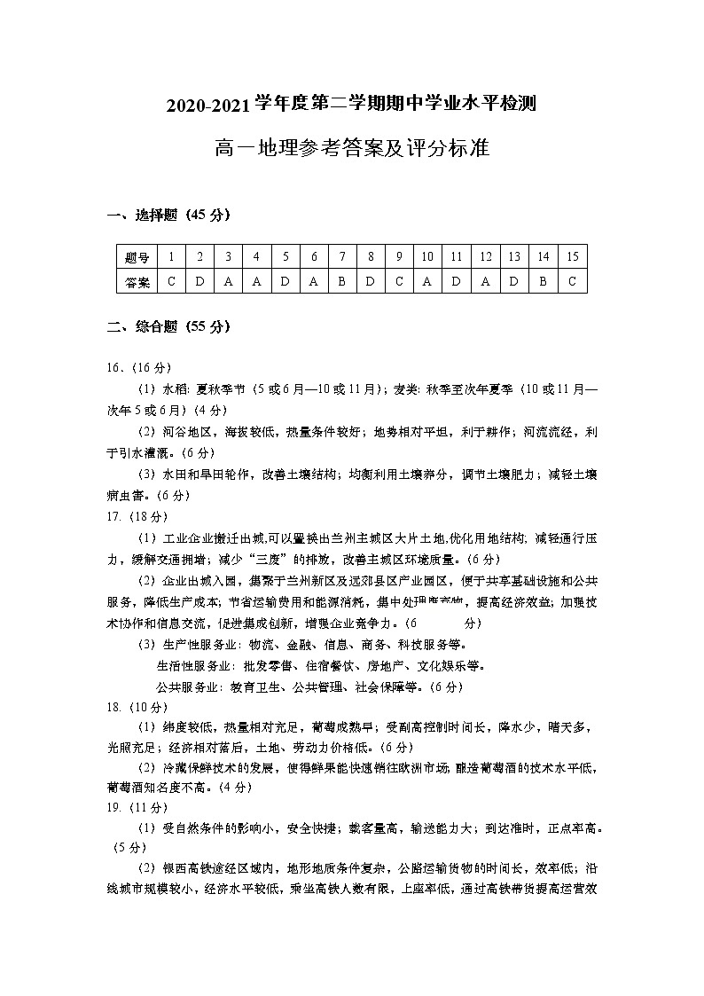 山东省青岛胶州市2020-2021学年高一下学期期中考试：地理试题及答案01