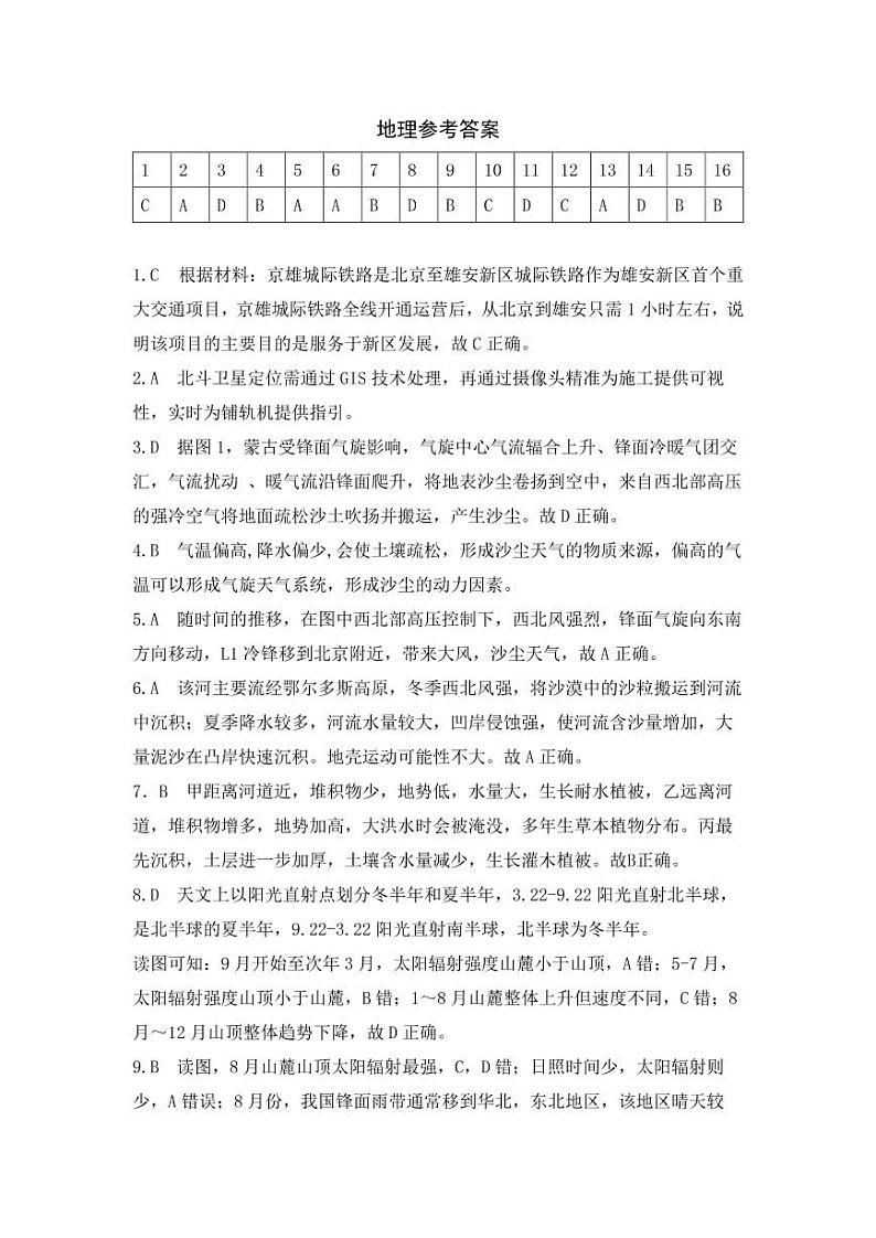 2021辽宁铁岭二模地理试题参考答案(1)第1页