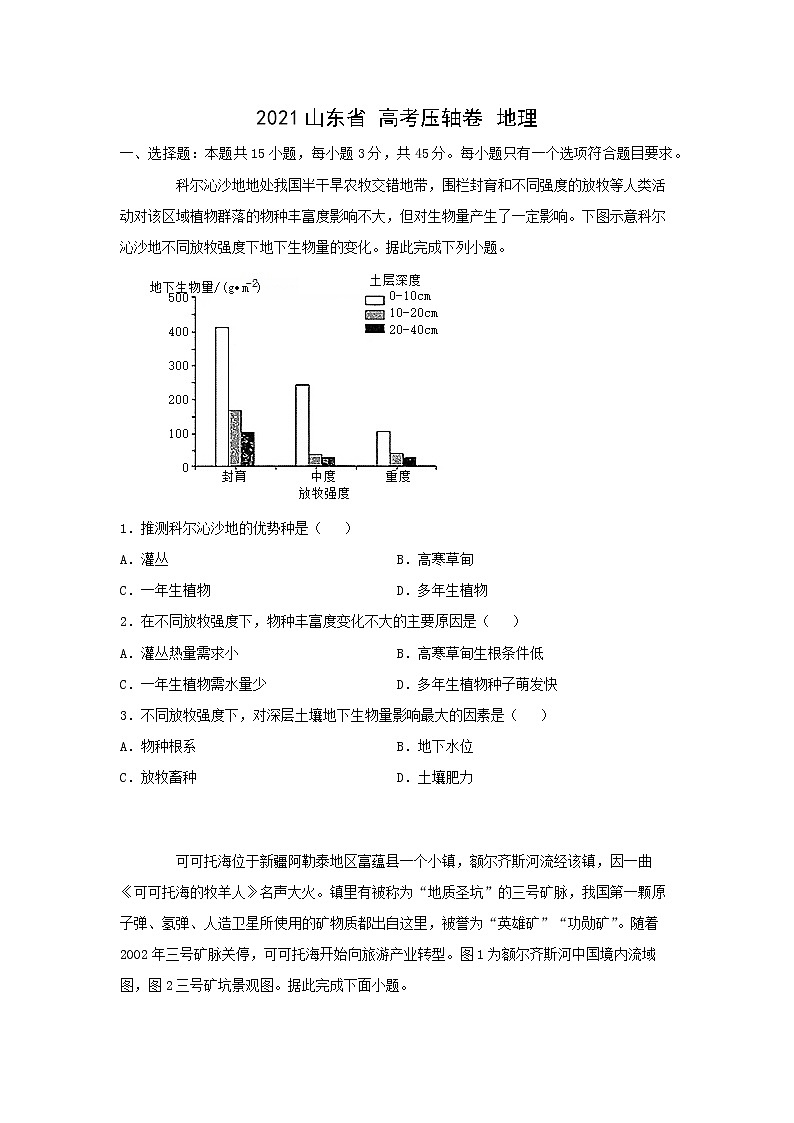 2021届山东省高考压轴卷之地理Word版含答案解析01