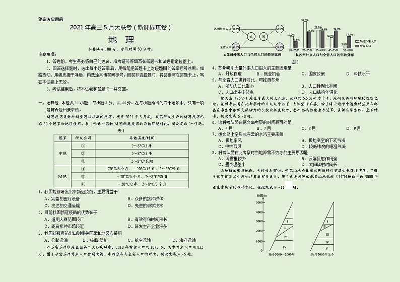 2021年高考高三5月大联考地理（新课标Ⅲ卷）含答案解析01