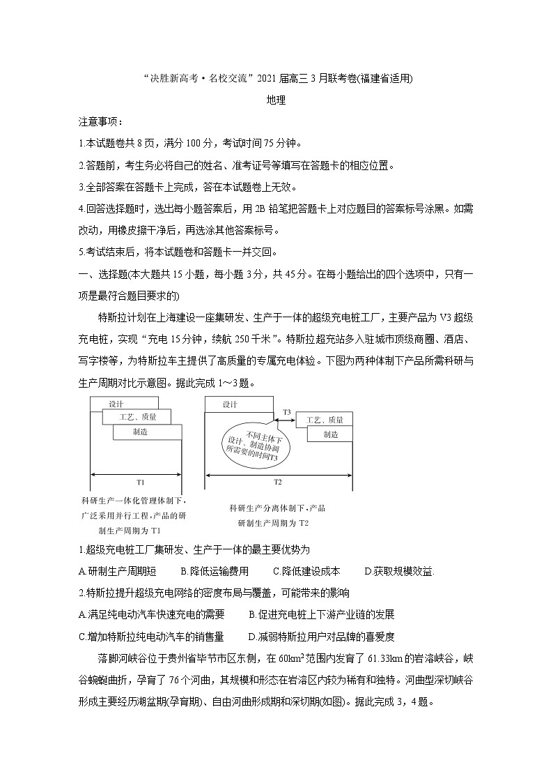 福建省“决胜新高考·名校交流“2021届高三下学期3月联考+地理+答案解析 试卷01