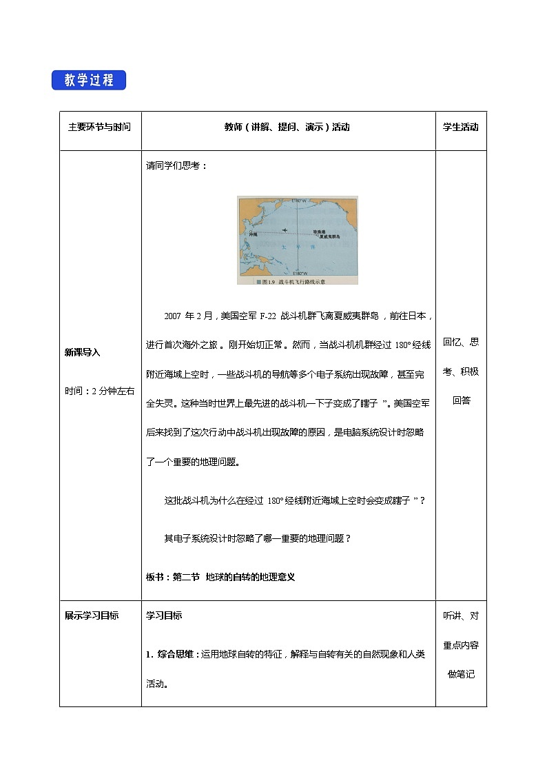 1.2 地球运动的地理意义（第1课时 自转的地理意义）教学设计-人教版高中地理选择性必修102