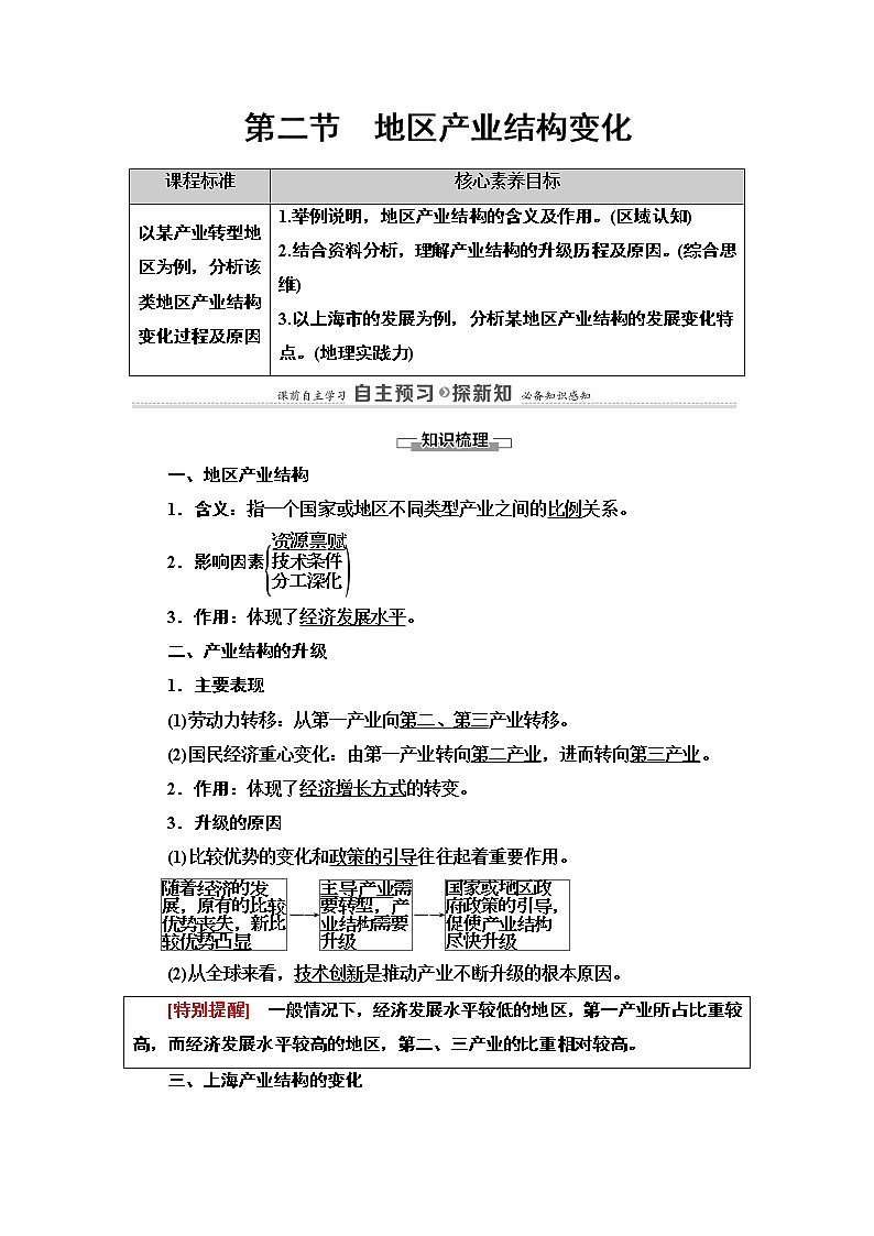 高中地理人教版（2019）选择性必修2 第3章  第2节　地区产业结构变化学案01