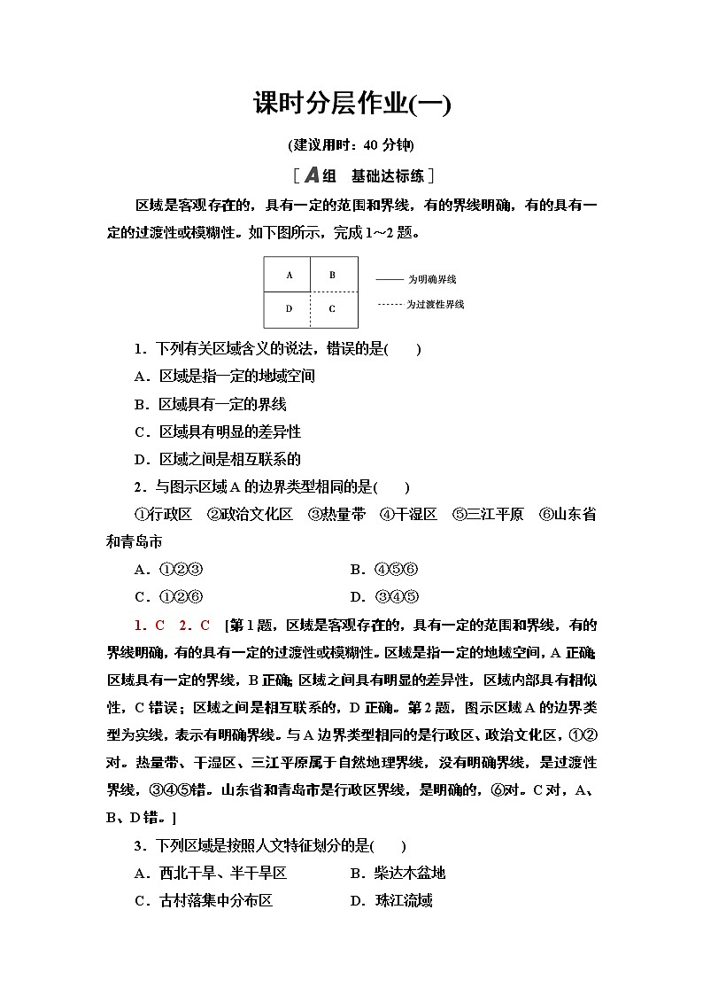 高中地理人教版（2019）选择性必修2第1章课时分层作业1　多种多样的区域 练习01