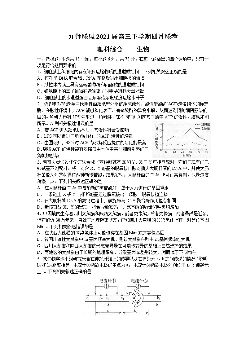 河南省九师联盟2021届高三下学期四月联考理科综合生物试题+答案01