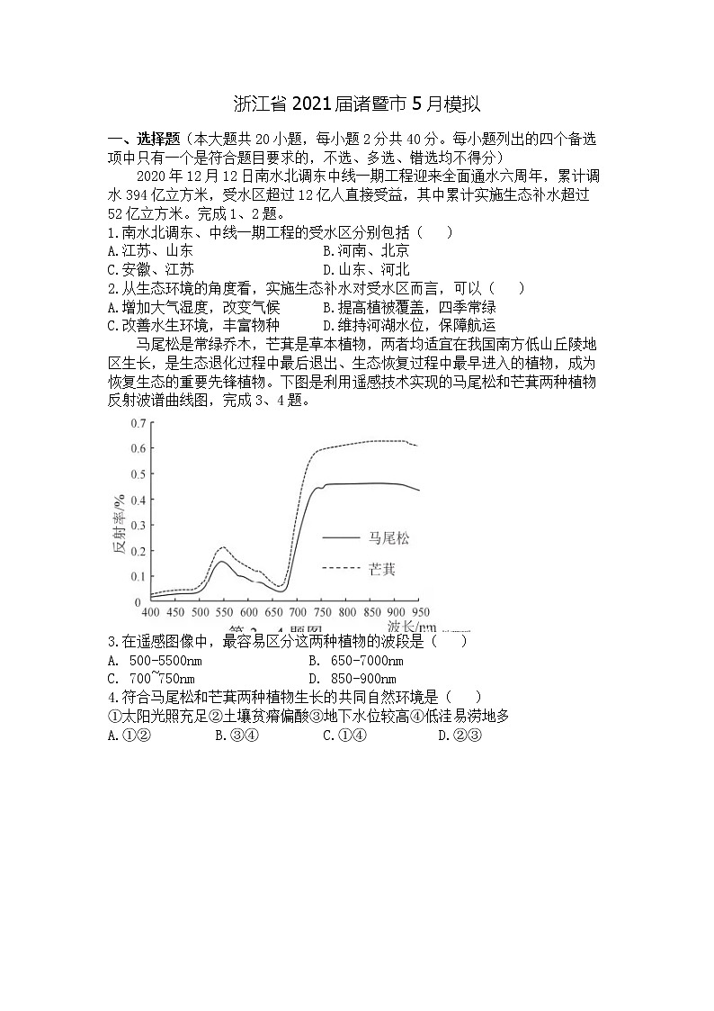 浙江省2021届诸暨市5月模拟（含答案） 试卷01
