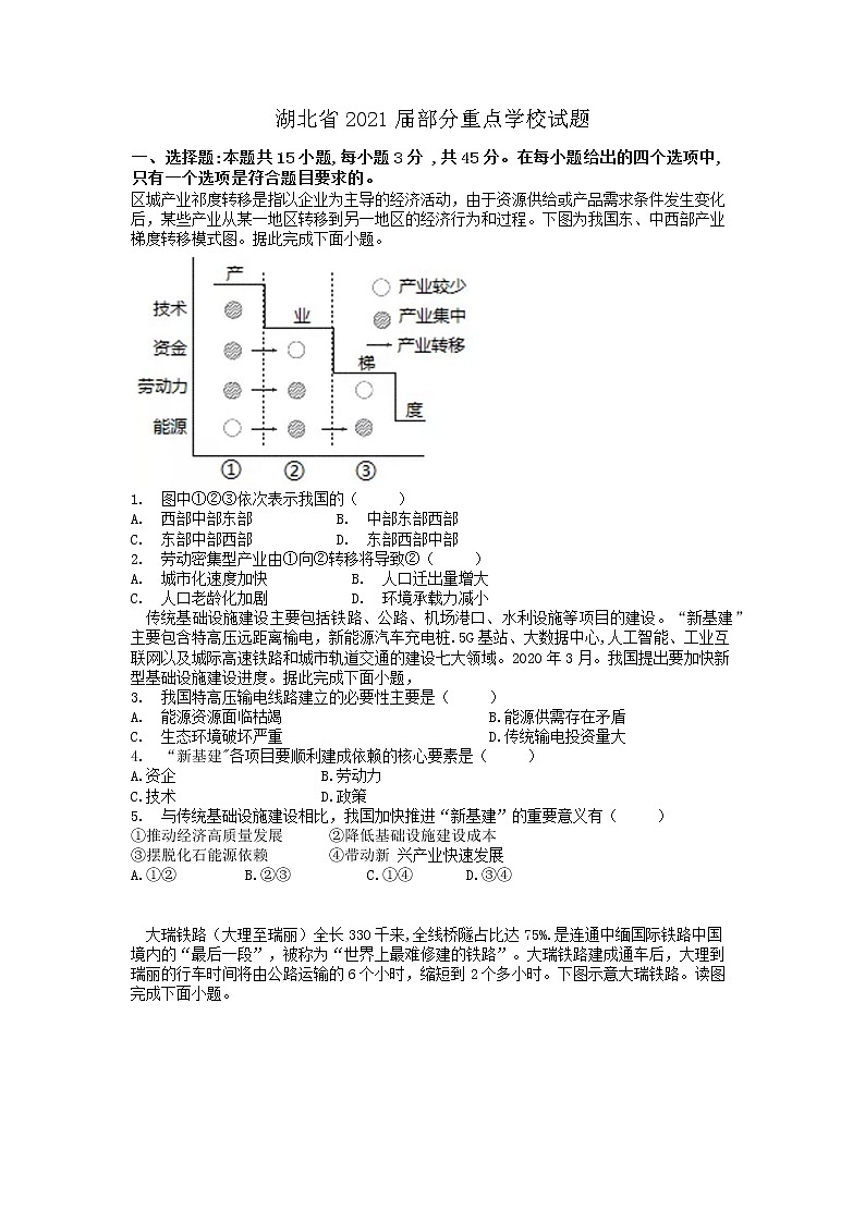湖北省2021届部分重点学校试题（含答案）第1页