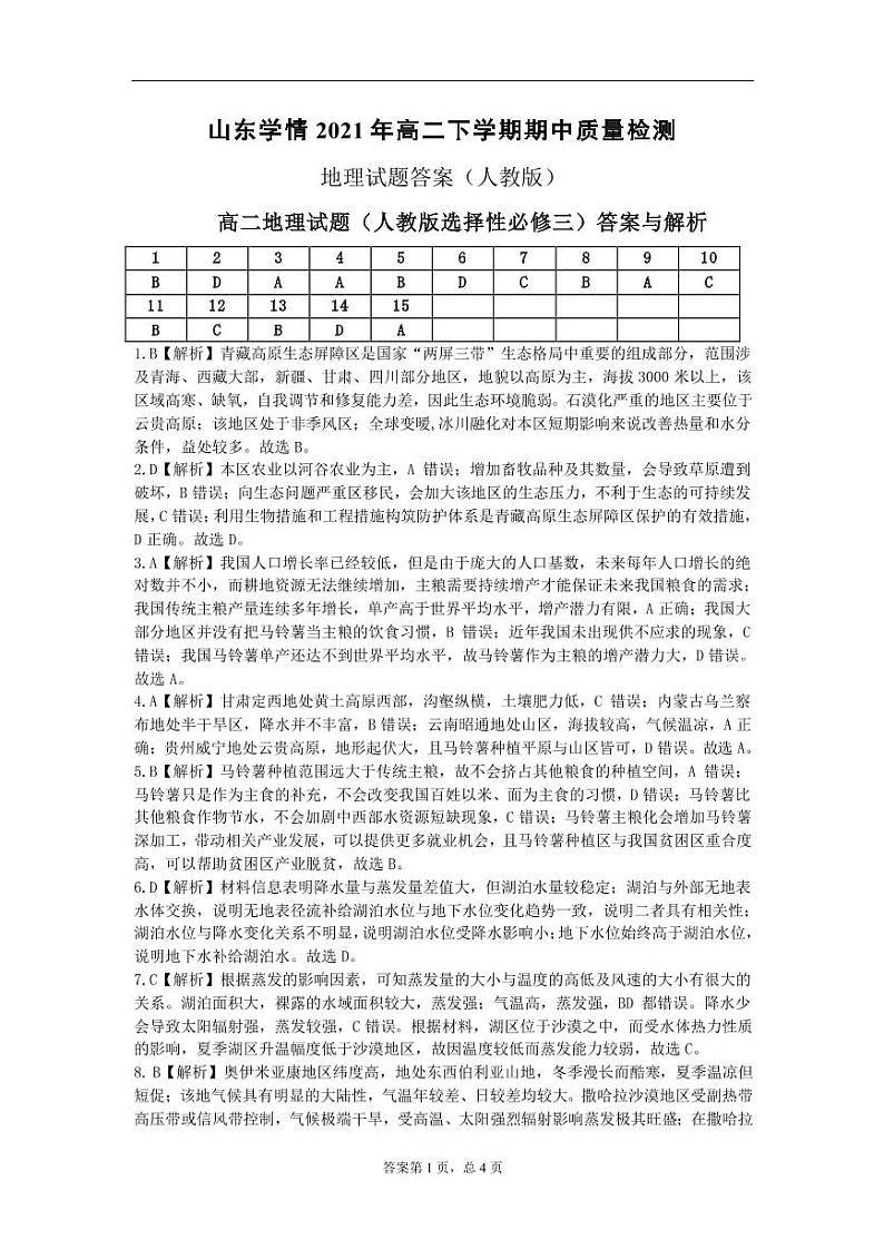 山东省六校2020-2021学年高二下学期5月“山东学情”联考地理试题+答案01