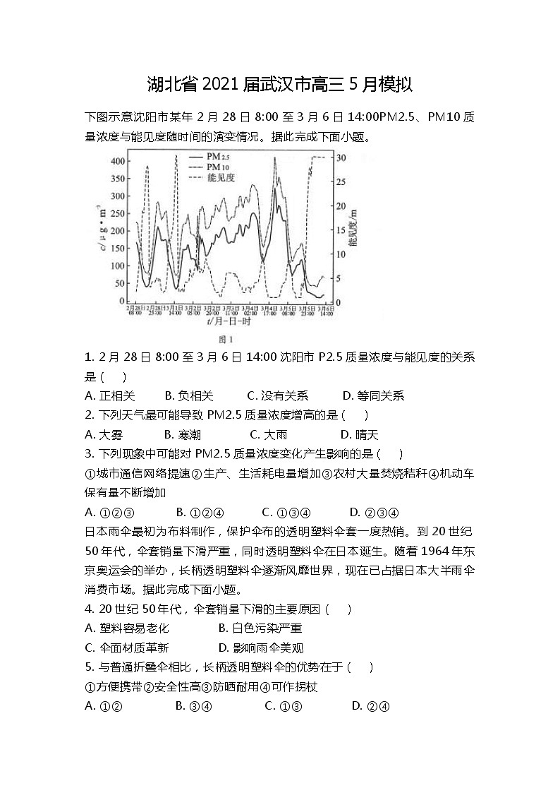 湖北省2021届武汉市5月模拟试卷（含答案）第1页