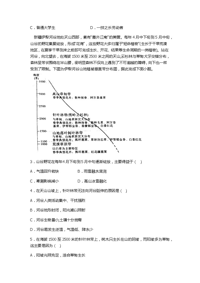 西南名校联盟2021届地理模拟试卷（含答案）02