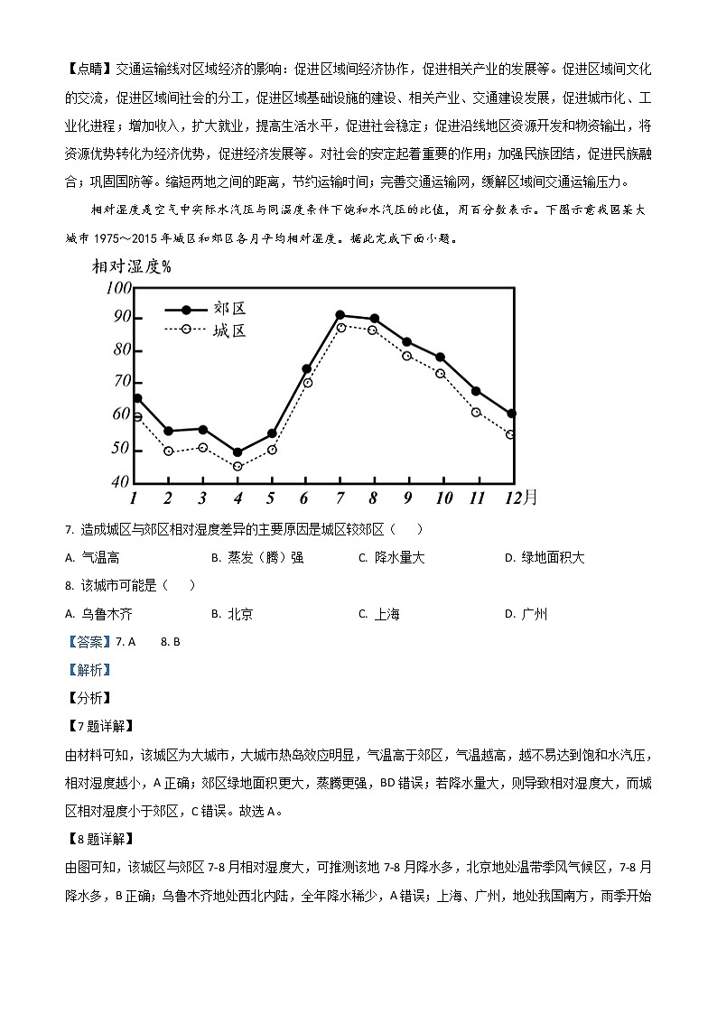 2021年高考全国乙卷文综地理高考真题及答案解析 (原卷+解析卷)03