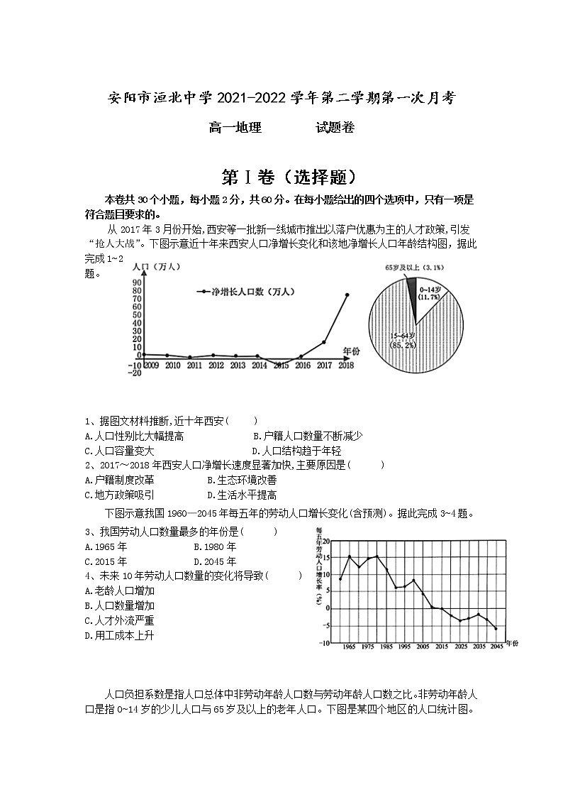 河南省安阳市洹北中学2020-2021学年高一下学期第一次月考地理试卷+答案01