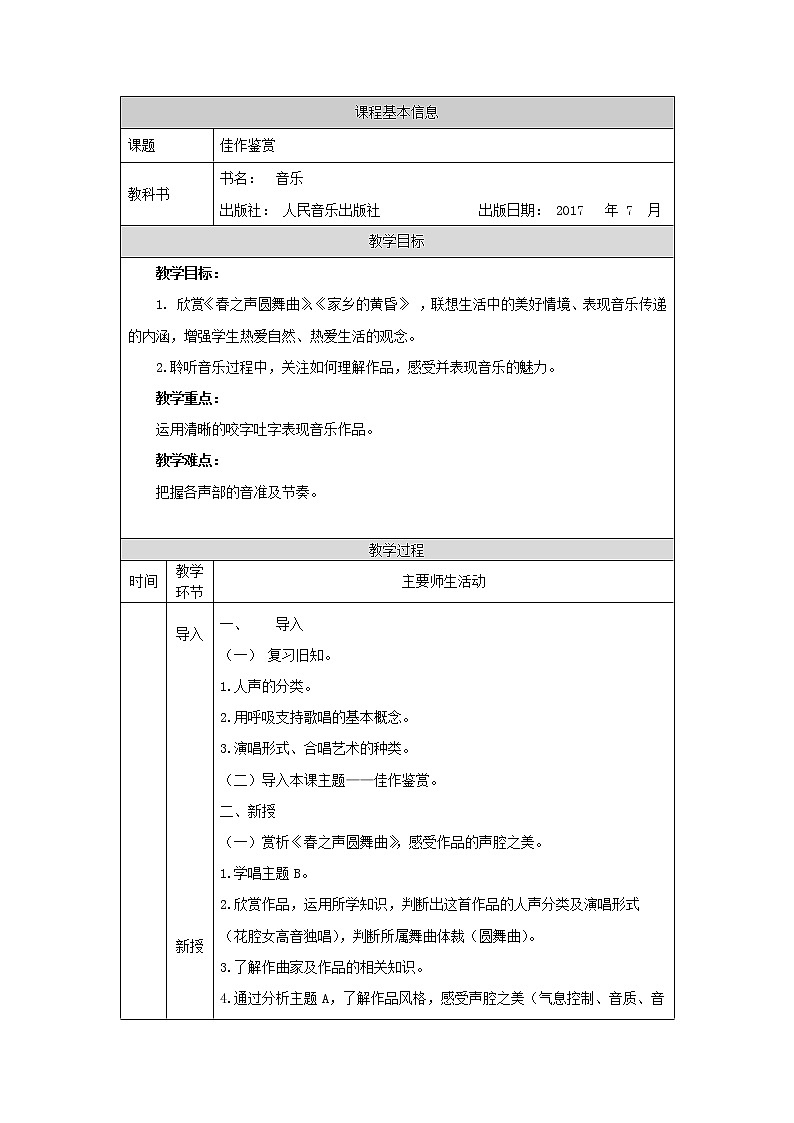 高中音乐新人音版 第六单元 芳菲田野（第1课时）PPT课件+教案+练习+内嵌音频01