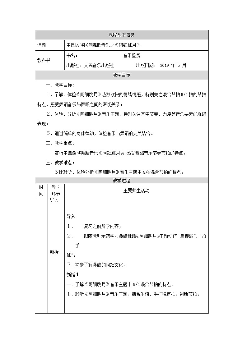 人音版必修《音乐鉴赏》13 中国舞蹈音乐之《阿细跳月》 课件PPT+教案+任务单+练习01