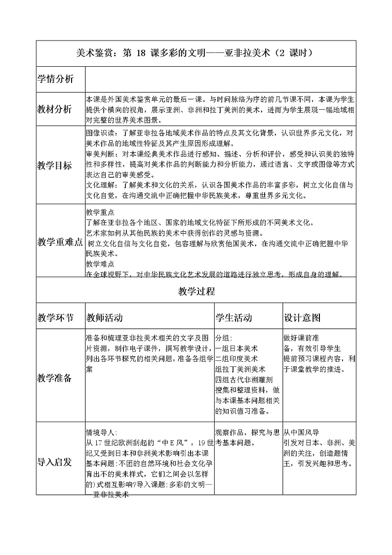 新人教版美术鉴赏 第18课多彩的文明——亚非拉美术 教案01