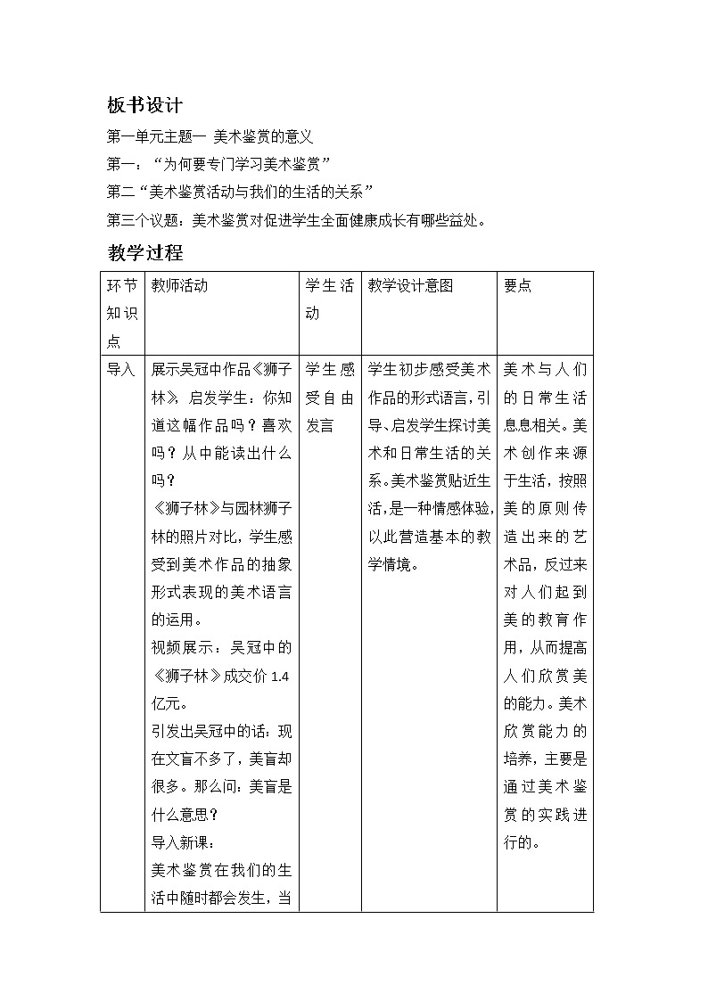 新人美版美术鉴赏 第一单元 主题一 素养与情操——美术鉴赏的意义 教案02