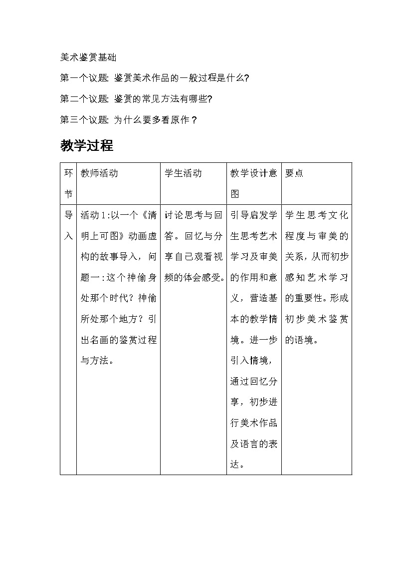 人美版高中美术 第一单元 主题二 感知与判断—美术鉴赏的过程与方法 教案第2页