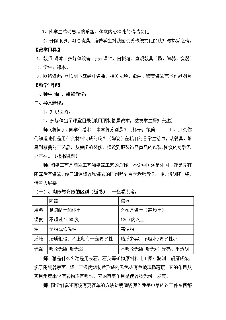 人教版高中美术选修：美术鉴赏 第二课 传统艺术的根脉——玉器、陶瓷和青铜器艺术 教案第2页