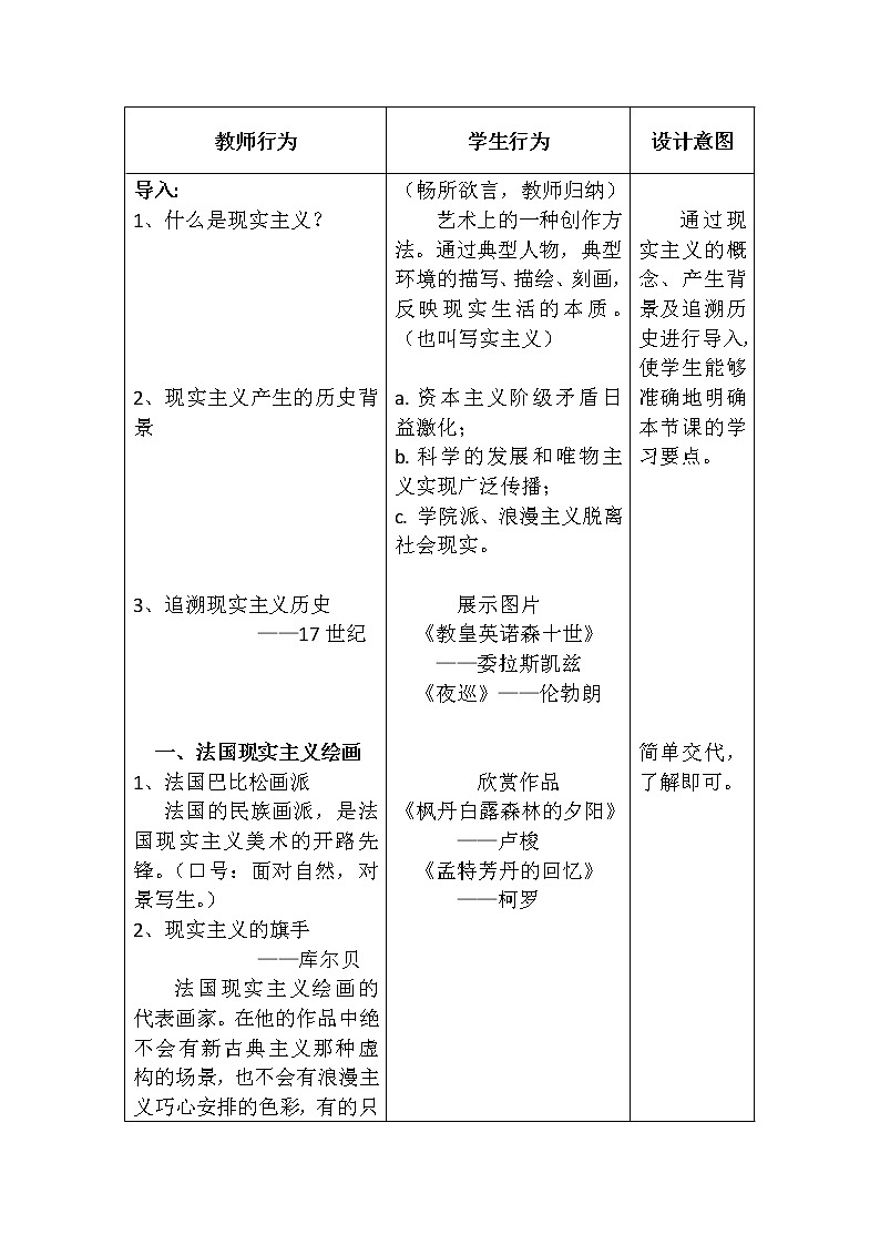 人教版高中美术选修：美术鉴赏 第六课 追求生活的真实——欧洲现实主义美术 教案第2页