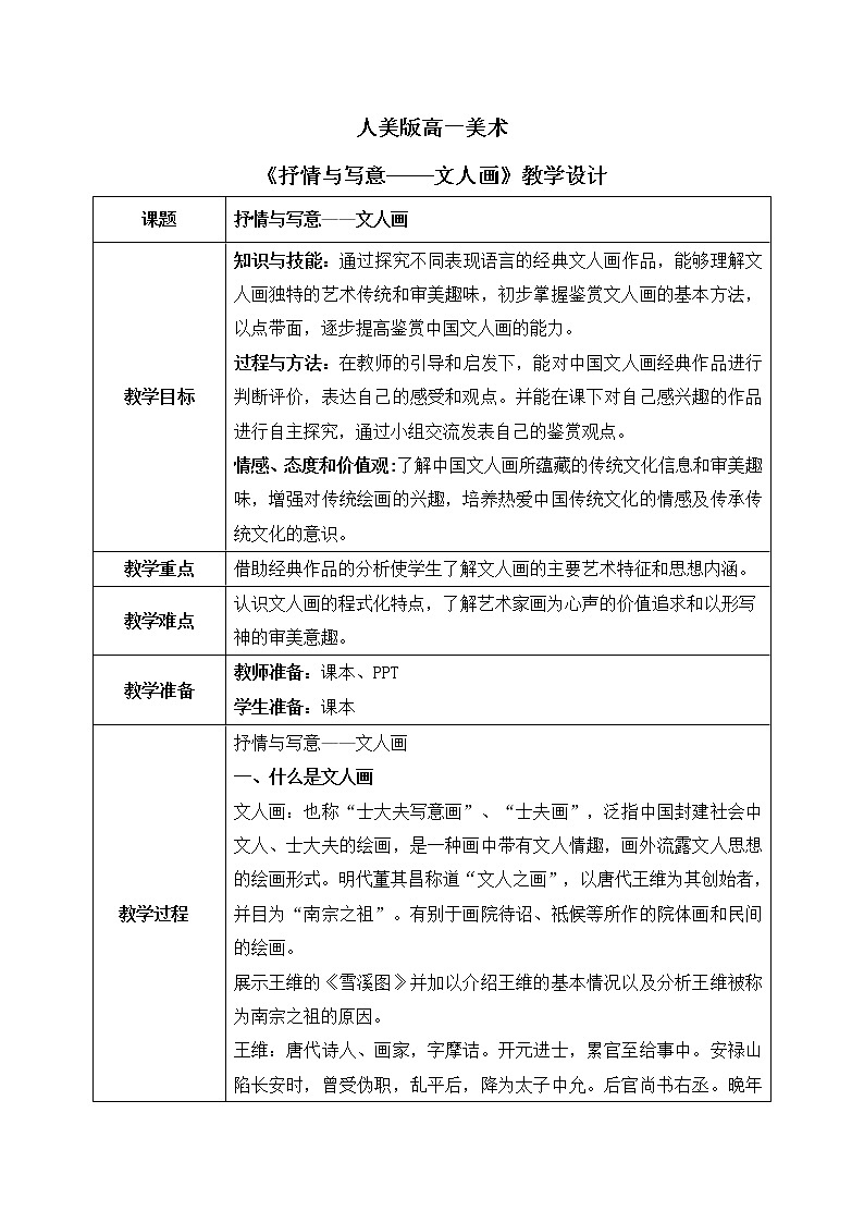 《主题二 抒情与写意——文人画 》课件+教学设计01
