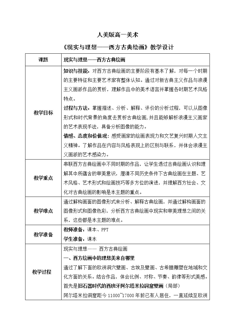 《主题三 现实与理想——西方古典绘画 》课件+教学设计01