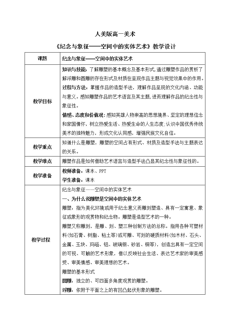 《主题一 纪念与象征——空间中的实体艺术 》课件+教学设计01