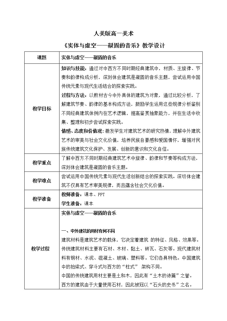 《主题一 实体与虚空——凝固的音乐》课件+教学设计01