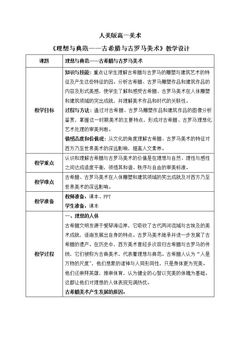 《理想与典范——古希腊与古罗马美术》课件+教案01