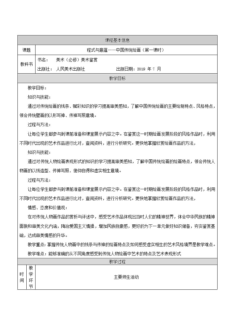 第二单元 主题一 程式与意蕴——中国传统绘画（一）PPT课件+教案+课后练习+学习任务单01