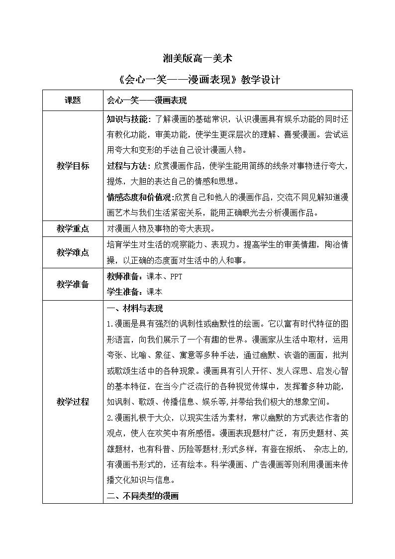 《第三单元第二课  会心一笑——漫画表现》课件+教学设计01