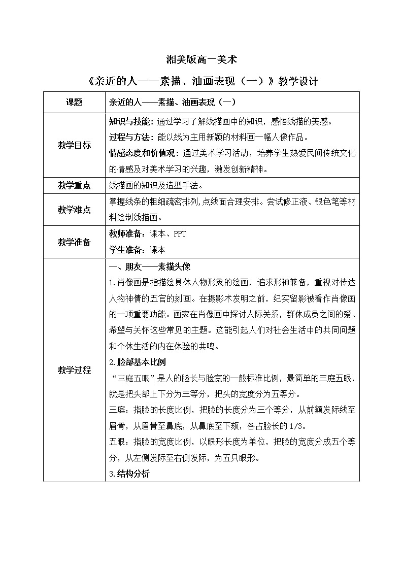 《第三单元第一课  亲近的人——素描、油画表现（一）》课件+教学设计01