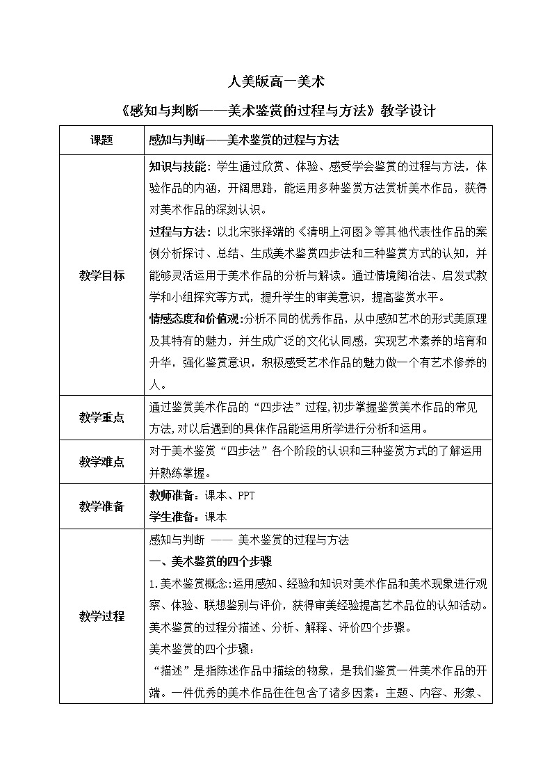 《感知与判断——美术鉴赏的过程与方法》教学设计第1页