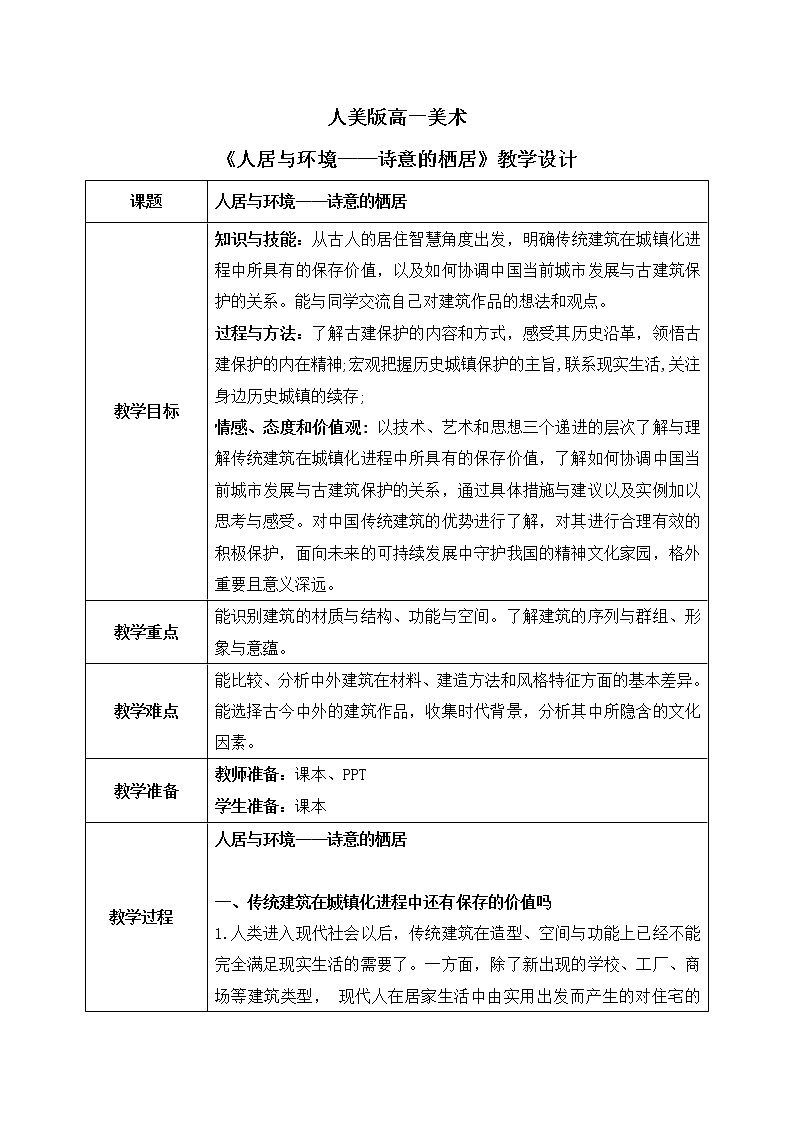 《人居与环境——诗意的栖居》教学设计第1页