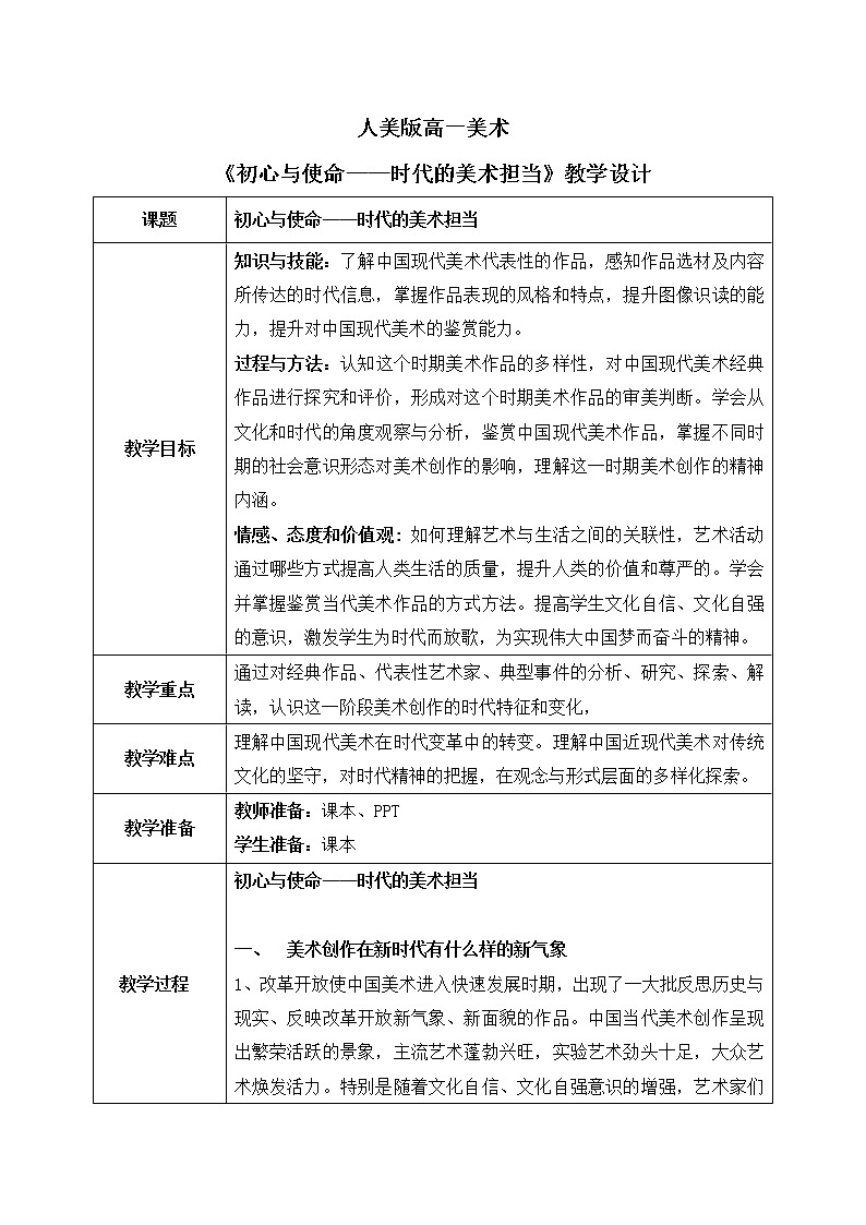 《初心与使命——时代的美术担当》课件+教学设计01