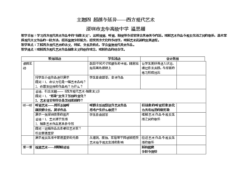 高中 高一 美术 超越与延异——西方现代艺术 （微课）主题四第1页