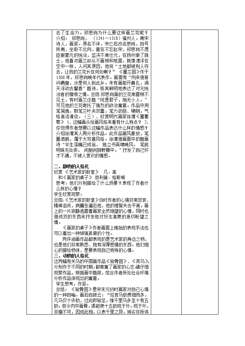 高中美术新湘美版美术鉴赏 3.3 托物寄情——美术作品与艺术家人生经历的关系 教案02