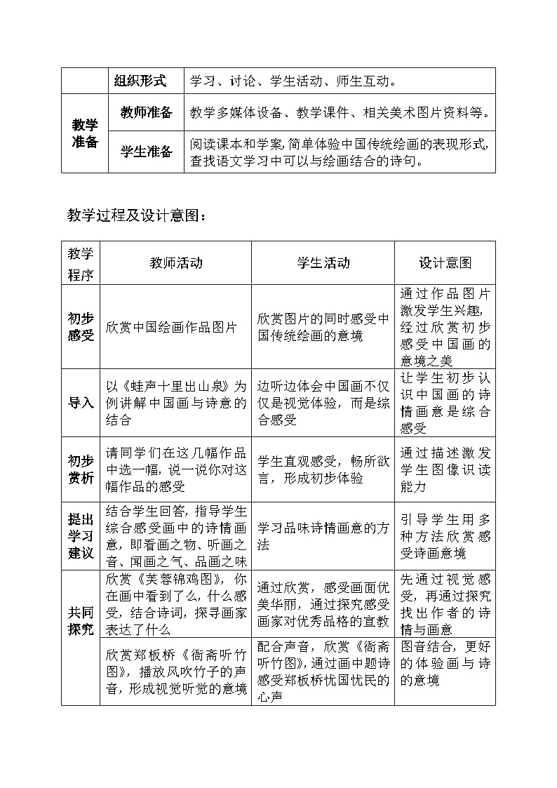 第4课 以形写神 诗情画意 中国传统山水画的鉴赏 教学设计-2023-2024学年 高中美术 鲁美版02