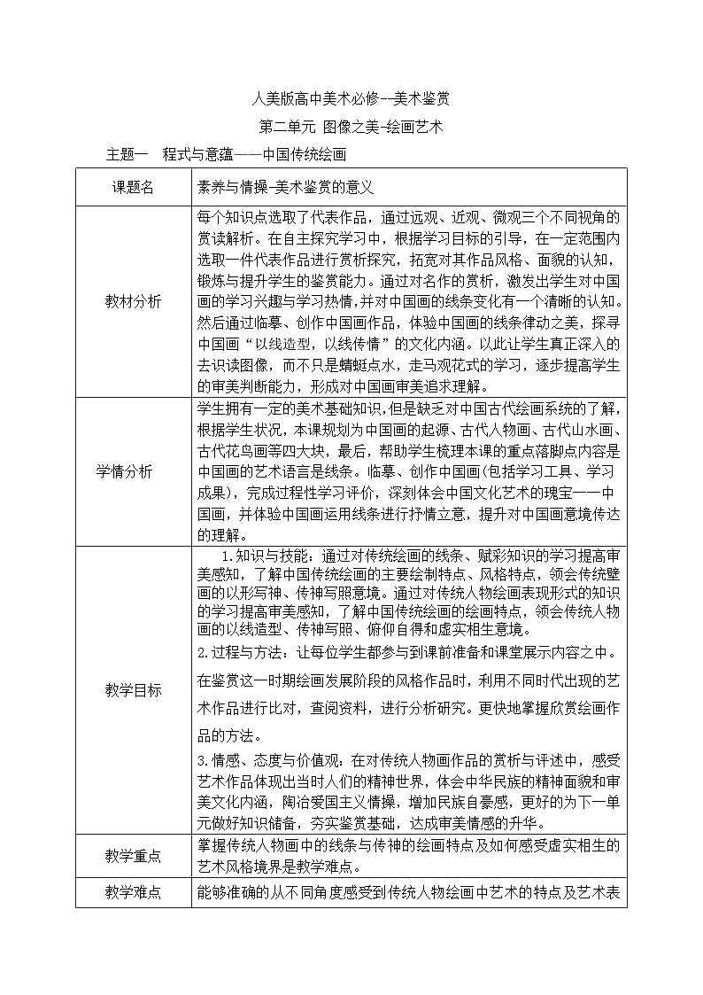 美术人美版美术鉴赏  主题一 程式与意蕴 中国传统绘画01