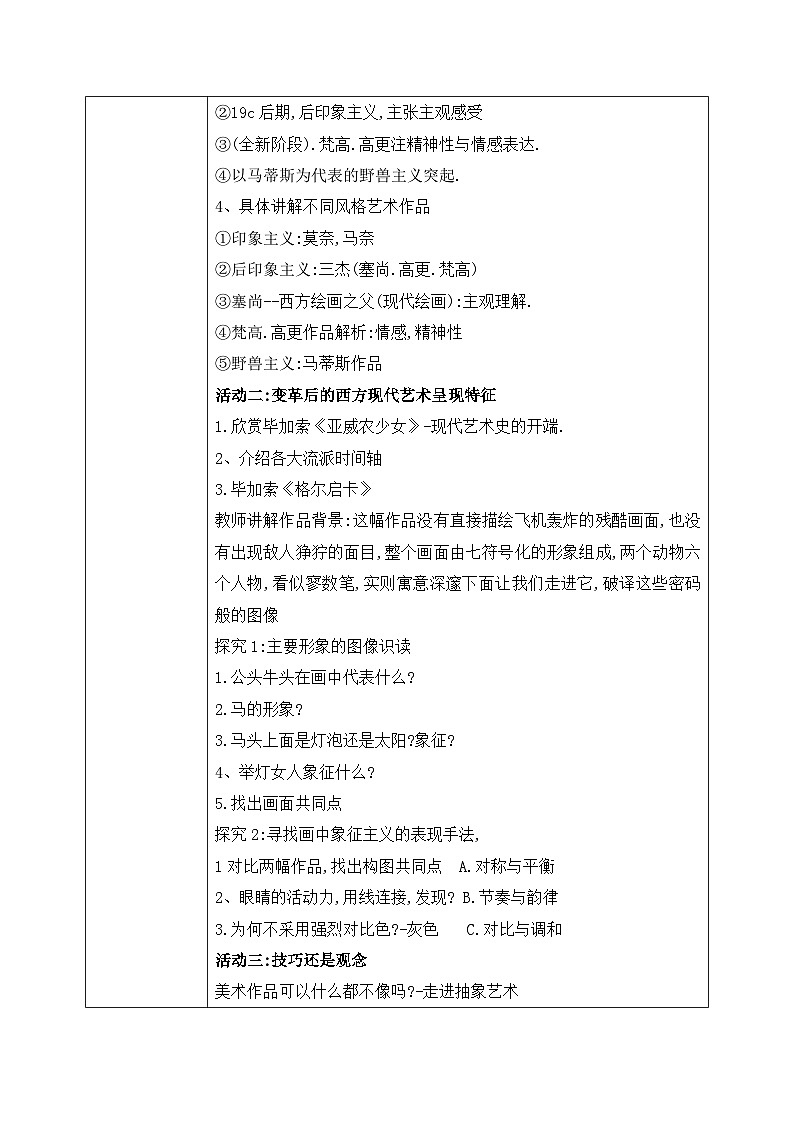 2.4+超越与延异—西方现代艺术+教学设计高一上学期美术人美版（2019）美术鉴赏第2页