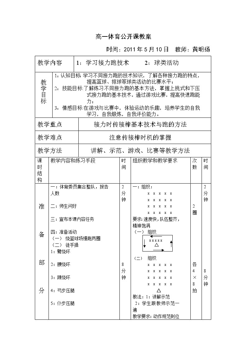 高一体育公开课教案第1页