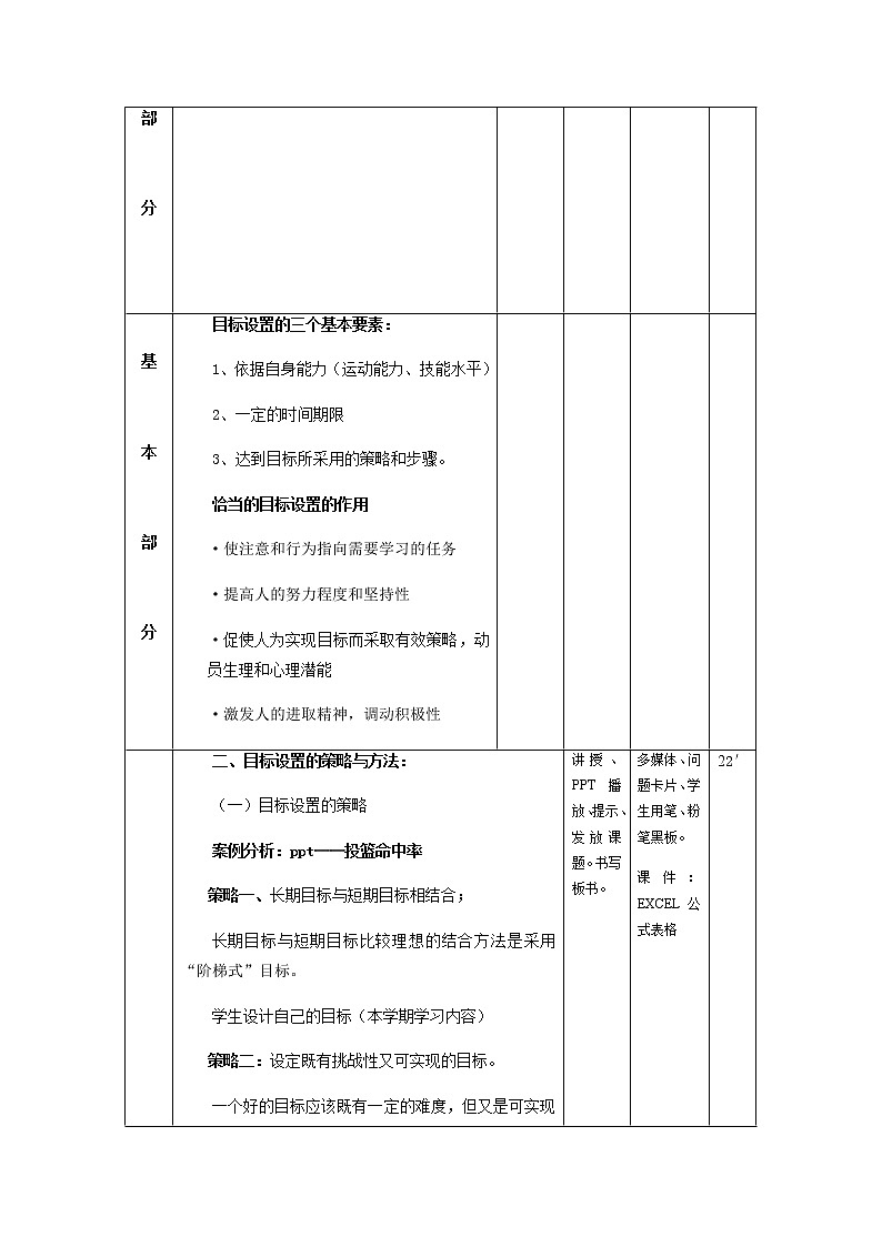 高中体育与健康人教版全一册 第一节《体育学习的目标设置》教学设计02