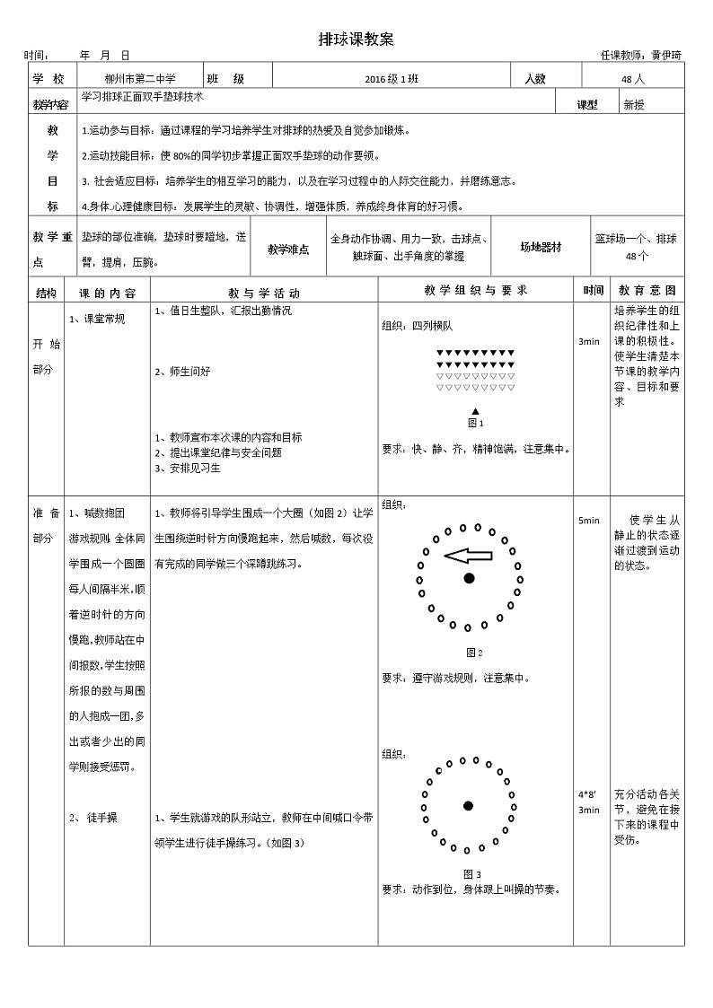 高中体育与健康人教版全一册 7.3 排球正面双手垫球 教案第2页