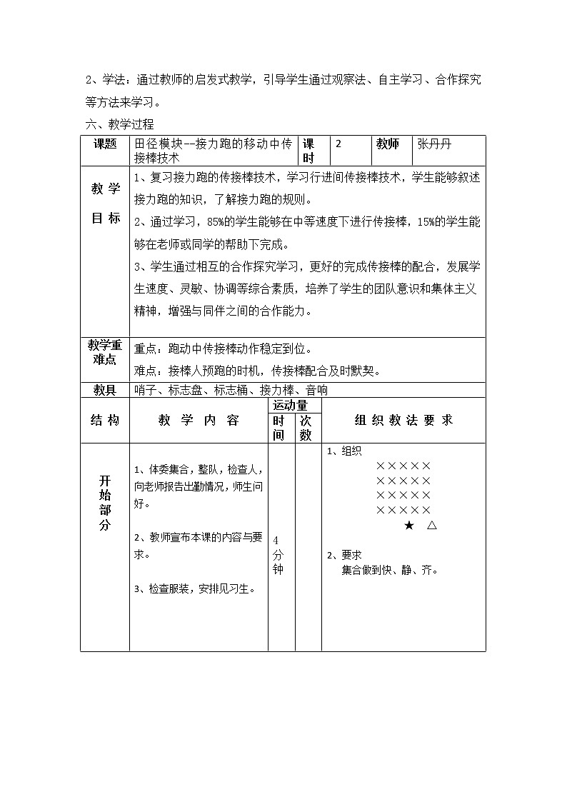 高中体育与健康人教版全一册 6.2 接力跑 教案02