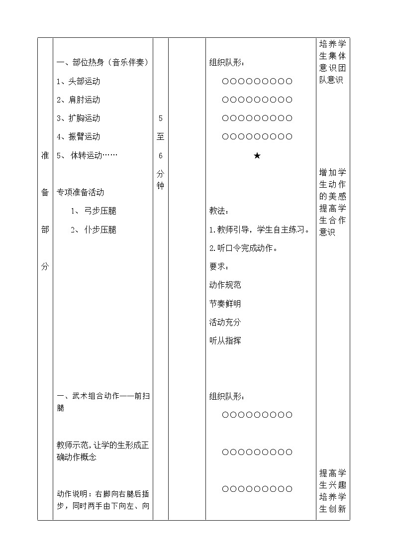 武术组合动作——前扫腿教案设计第2页