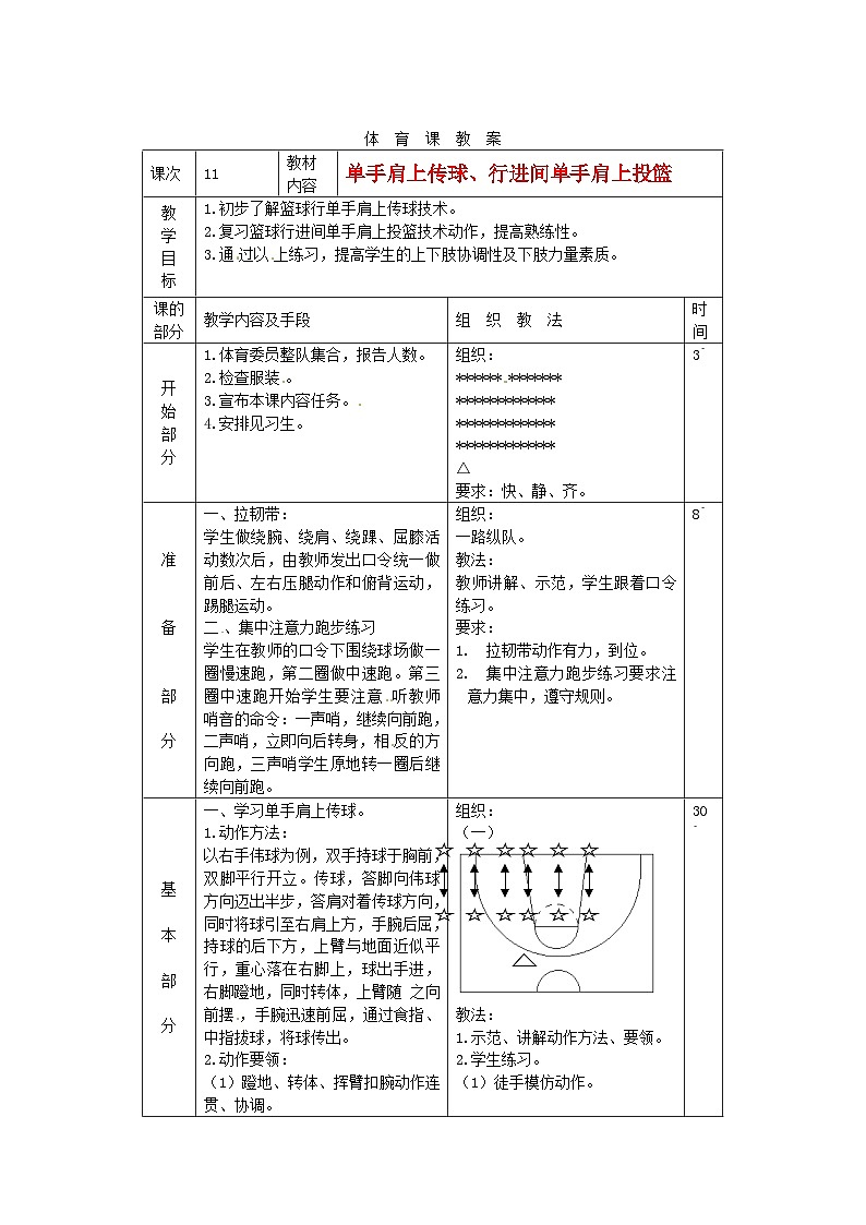 《篮球单手肩上传球、行进间单手肩上投篮》高中体育教案 新人教版第1页