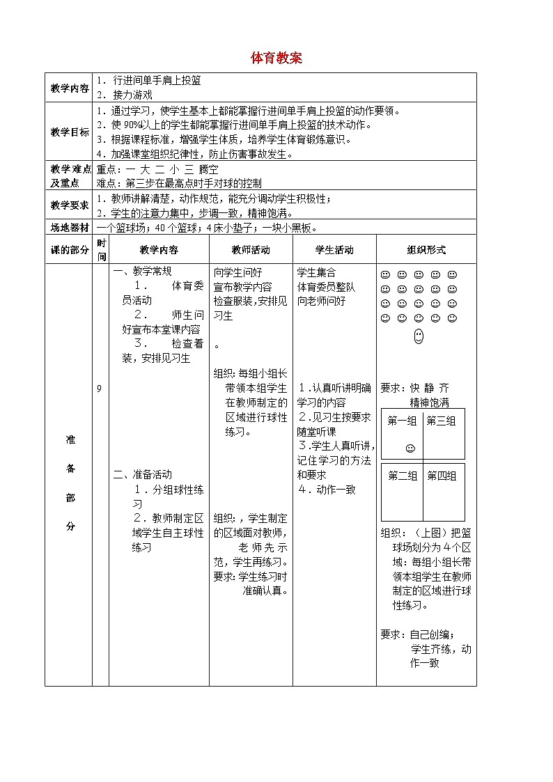 《篮球行进间单手肩上投篮》高二体育教案第1页