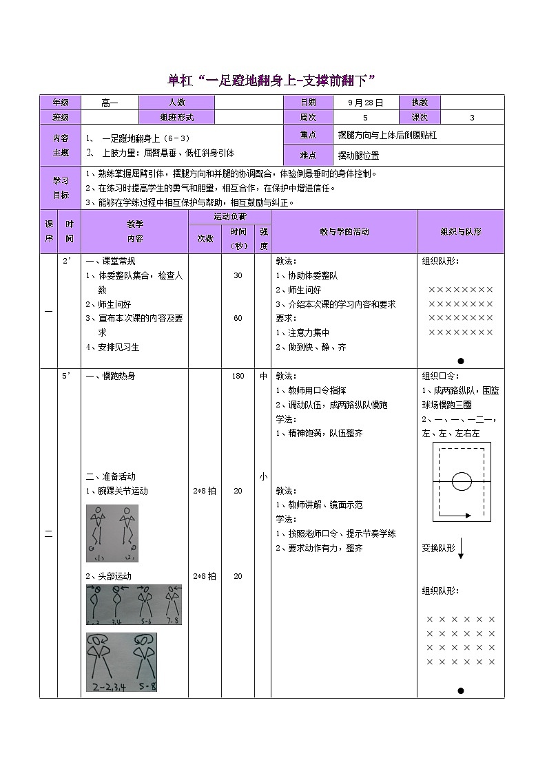 人教高中体育必修全一册 7.2.3单杠教案01