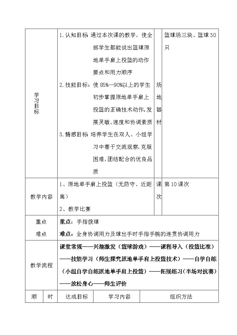 《篮球模块》高中二年级体育教案原地单手肩上投篮第3页